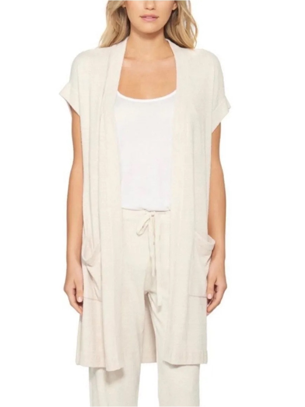 Barefoot Dreams CozyChic Ultra Lite Sleeveless Long Cardigan Cream
